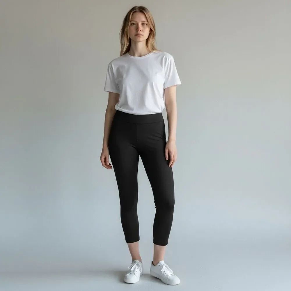 Adidas Solid Black & White Stripped Soft Stretchy Active Leggings size M